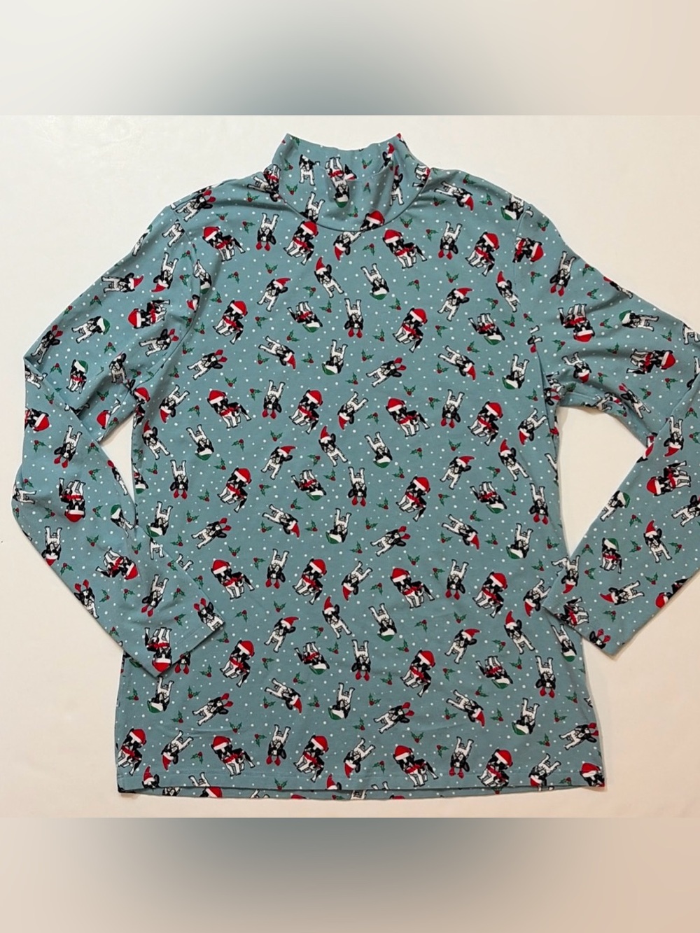 Time and Tru XL French Bulldog Holiday Christmas Mock Turtle Neck Top
